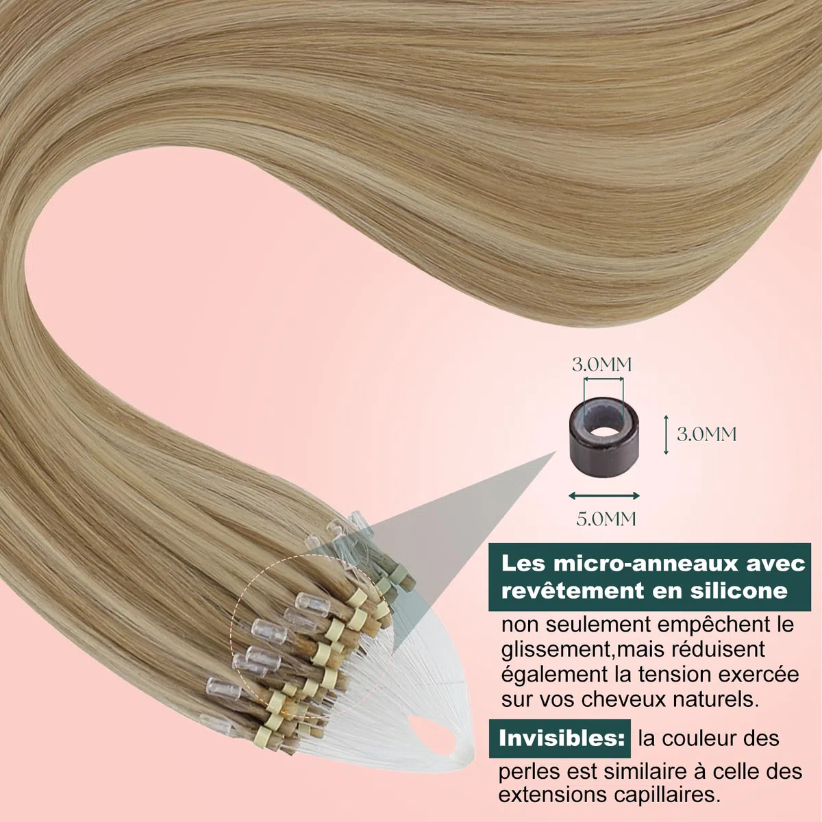 Kit Easyouth Extension Cheveux Naturel Adhesif Invisible et Extension Cheveux Micro R 2pack de 27/613 & 16/22 Longueurs 24+22pouces total 100g Extensions à Bandes en Cheveux Humains - Résultat Naturel