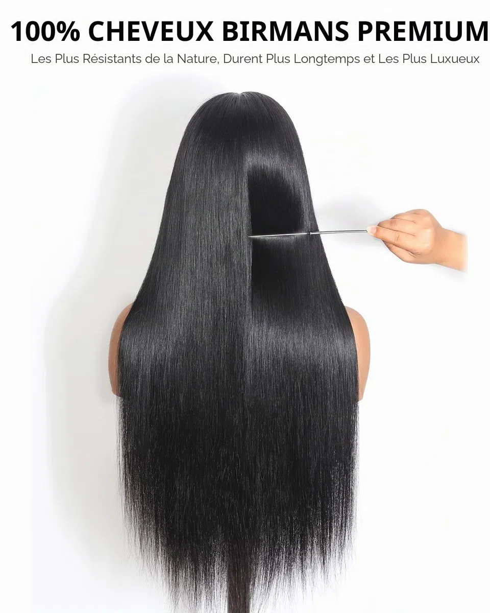 Tunfine Straight Human Hair Wigs With Bangs Glueless 4x6 Lace Front Perruque Cheveux Humain Sans Colle, 200% Density Real Black Frange Perruque Femme Naturelle Brésilien 20 Pouces
