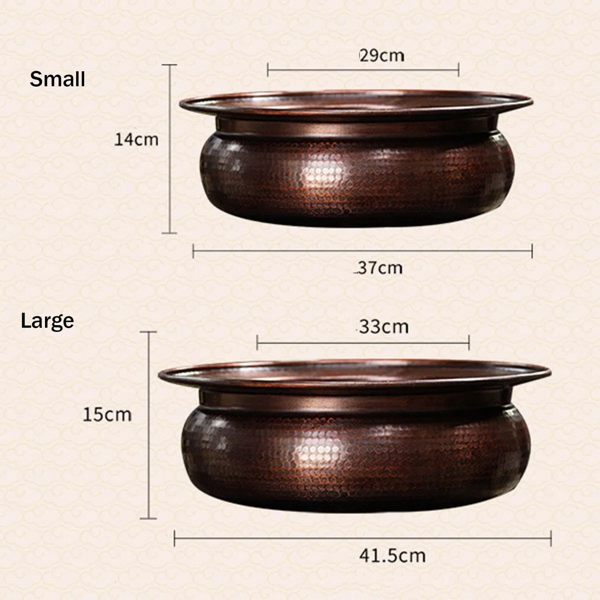 Bassin en Cuivre Violet Martelé À La Main, Style Vintage, en Cuivre Épais, 38 Cm (15 Po) Ou 40 Cm (16 Po) en Option, Idéal pour Le Camping, Le Lavage du Visage Et Le Bain De Pieds 15in