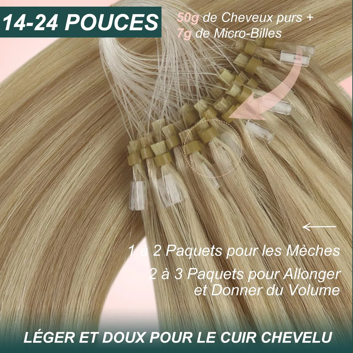 Kit Easyouth Extension Cheveux Naturel Adhesif Invisible et Extension Cheveux Micro R 2pack de 27/613 & 16/22 Longueurs 24+22pouces total 100g Extensions à Bandes en Cheveux Humains - Résultat Naturel