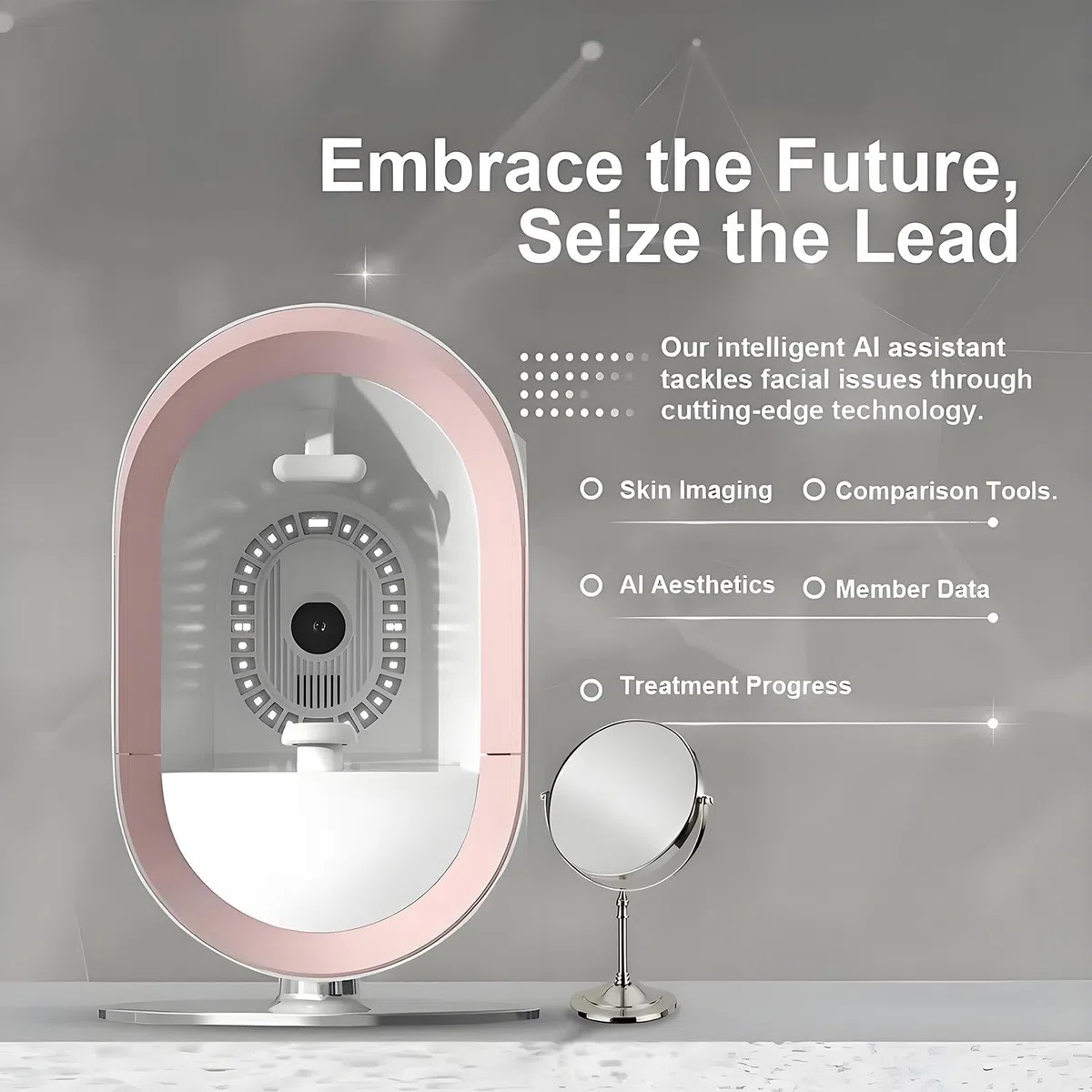 Analyseur de peau numérique 3D, analyseur de peau intelligent par IA, analyseur d'humidité faciale à 12 spectres pour salon de beauté et soins de la peau,Pink