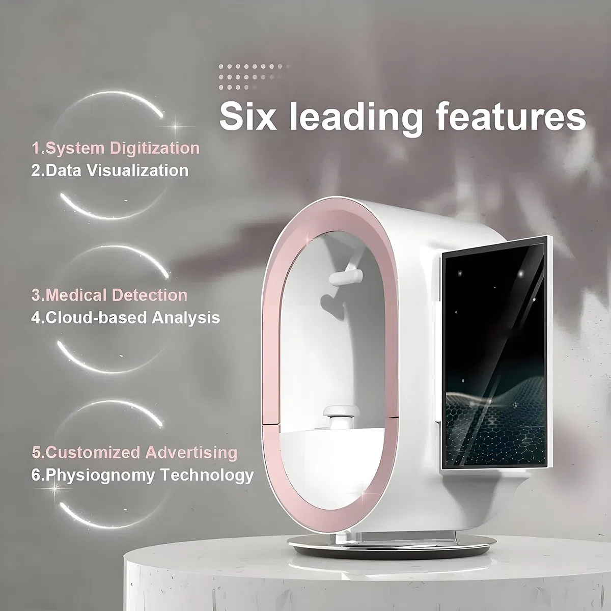 Analyseur de peau numérique 3D, analyseur de peau intelligent par IA, analyseur d'humidité faciale à 12 spectres pour salon de beauté et soins de la peau,Pink