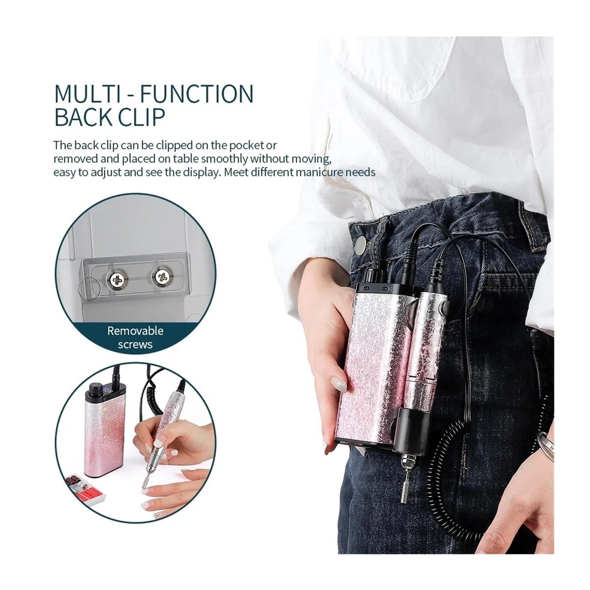 Machine à meuler les ongles électrique - Ensemble de fraisage de manucure - Limes à ongles - Outil de retrait rapide du vernis à ongles pour bricolage maison ou salon de manucure - Blu-A