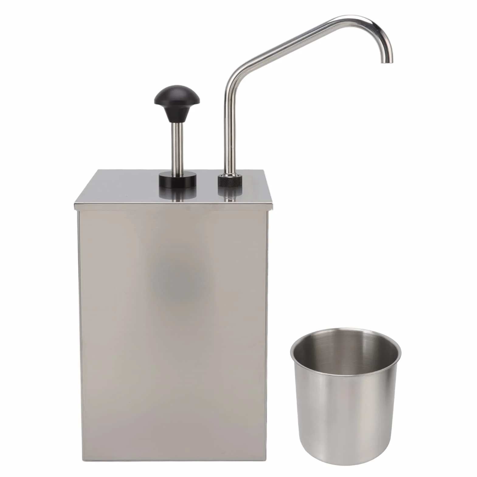 Fdit Distributeur de Sirop Manuel de 4 L avec Pompe à Condiments, en Acier Inoxydable 304 de qualité Alimentaire et Pot Amovible pour Ketchup, Mayonnaise, Sauce Soja et vinaigre.
