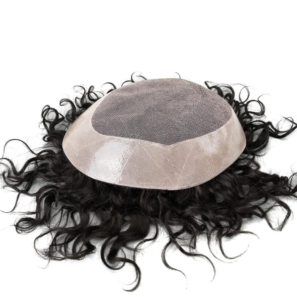 Lordhair Perruque Bouclés pour Hommes, Toupet Cheveux Humains, Remplacement des Cheveux Système