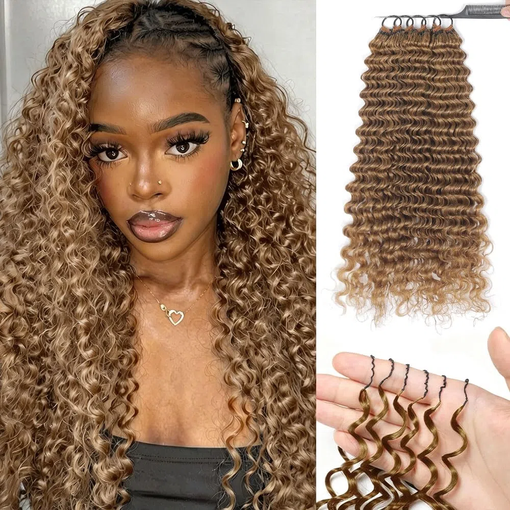 Renyarch Miracle Deep Wave Mini Knots Crochet Human Hair Bundles 20 Pouces Meche 200g 160 Pcs Honey Blonde Wet and Wavy Invisible Knotless Crochet Bouclé Naturel Cheveux Humain Curly