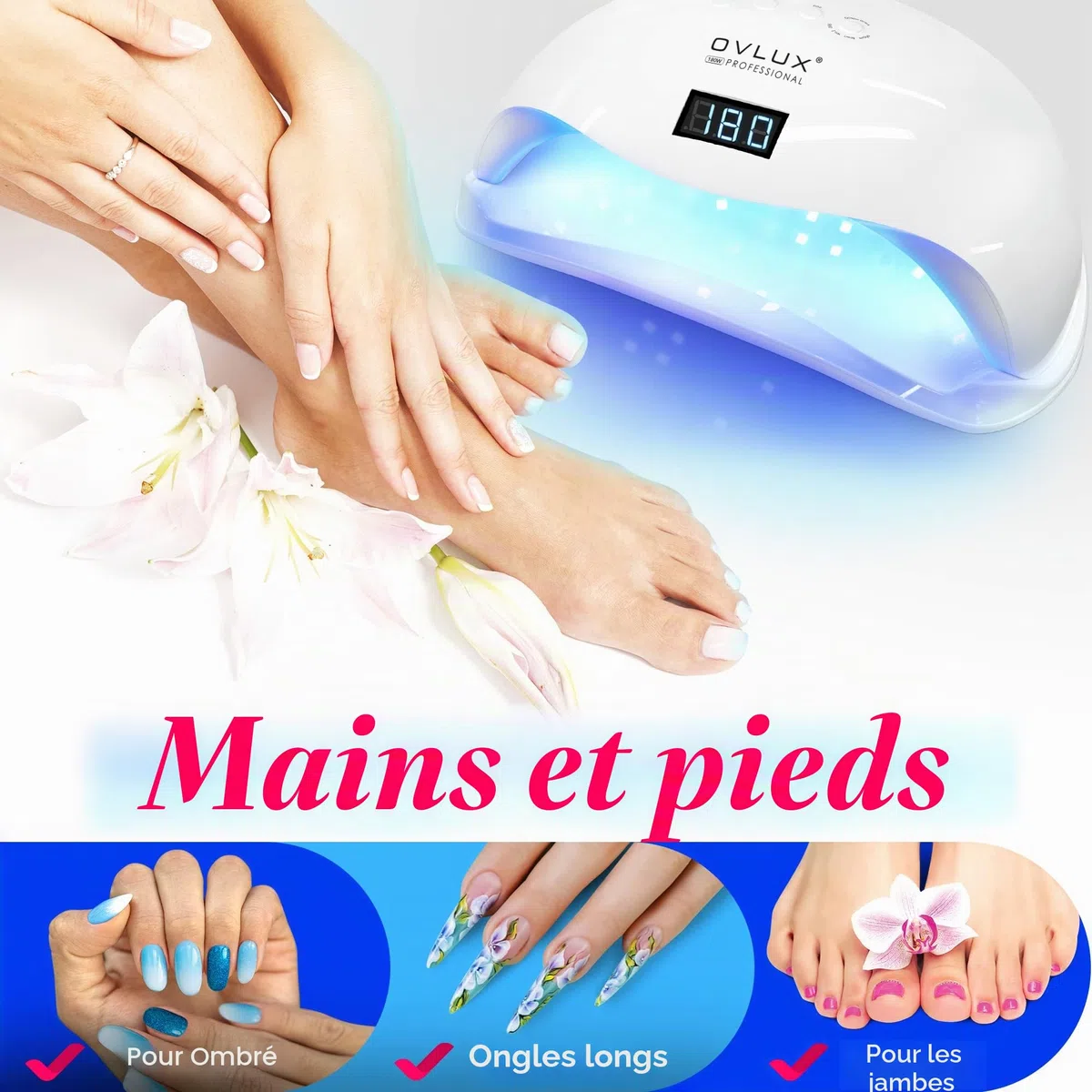 Sun 5 Pro Séchoir à ongles professionnel 72 W – Lampe UV LED pour ongles des doigts et des pieds à base de gel – Lampe portable de durcissement des ongles avec 36 LED, 4 réglages de minuterie et