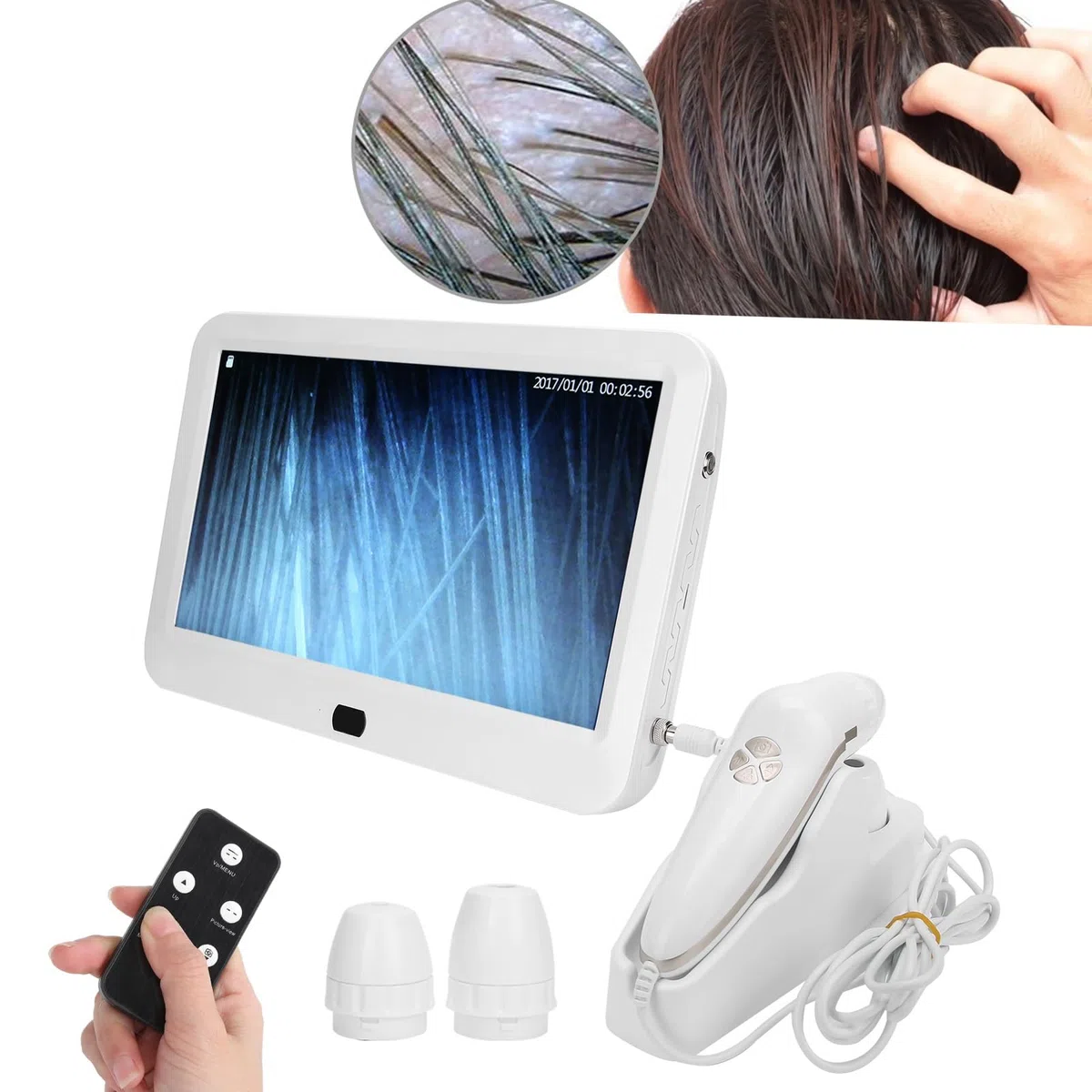 Analyseur de Cheveux de Diagnostic de Peau, 15,6 Pouces 50X 200X Détecteur de Cuir chevelu de Cheveux de Peau Microscope de Cuir chevelu Analyseur de Cuir chevelu de Peau de follicule pileux(EU)