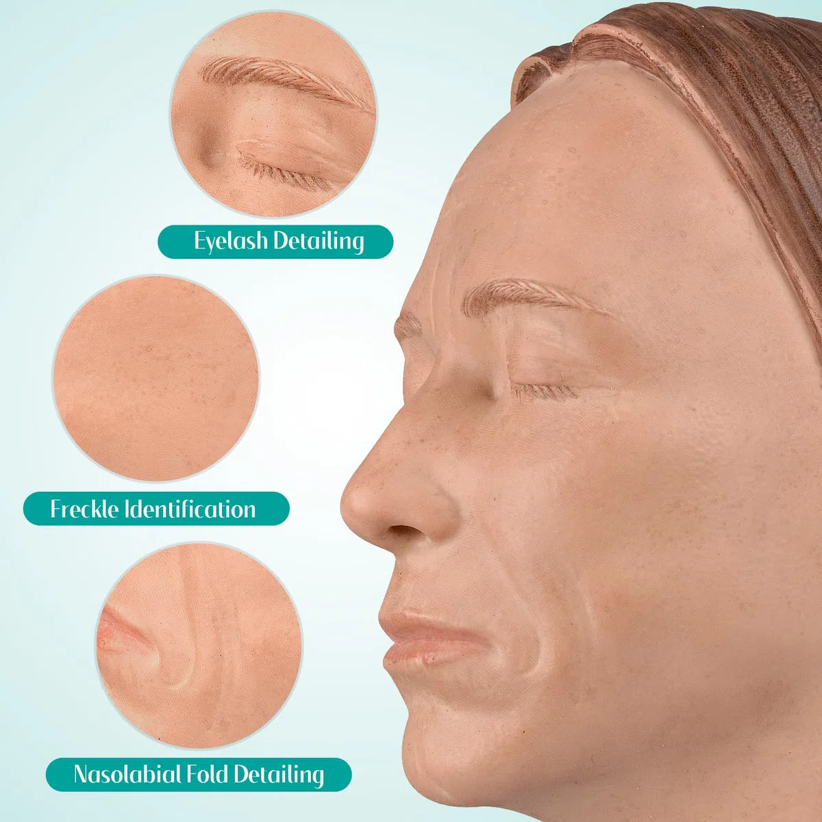 Modèle de formation du visage de mannequin d'injection de silicone, modèle de tête de maquillage avec des problèmes faciaux courants pour l'enseignement du micro-plastique