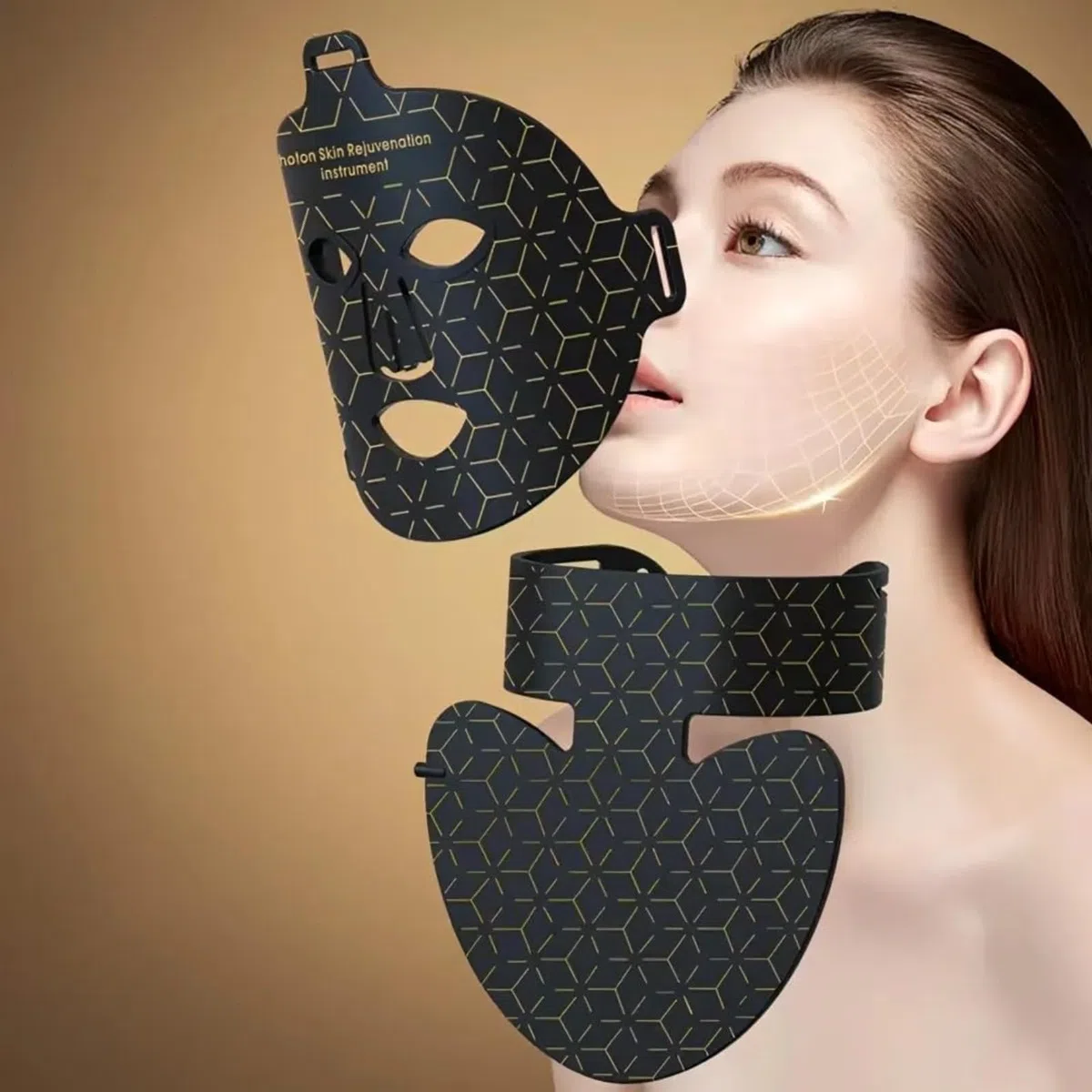 Red Light Therapy Masque visage et cou à LED anti-âge raffermissant et anti-rides avec minuterie rechargeable, convient à tous les types de peau à la maison spa