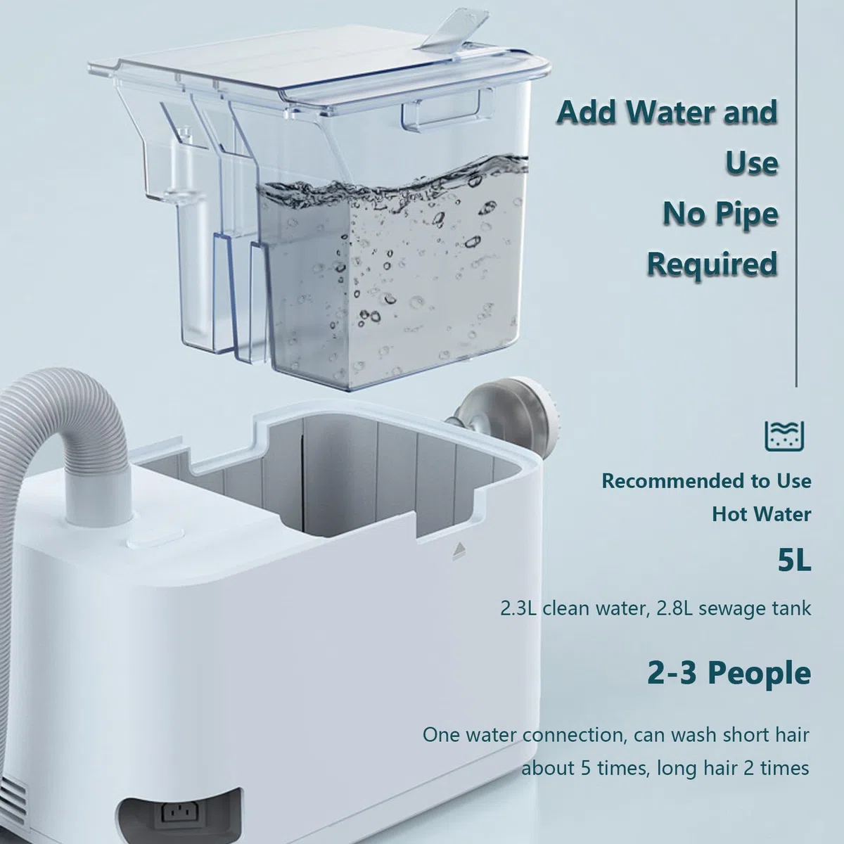 Machine à Laver Les Cheveux électrique, équipement de shampoing, avec réservoir d'eau de 5L et pulvérisateur, Appareil de pulvérisation d'eau Autonome.