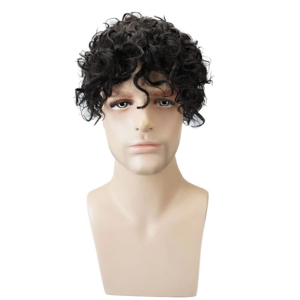 Lordhair Perruque Bouclés pour Hommes, Toupet Cheveux Humains, Remplacement des Cheveux Système