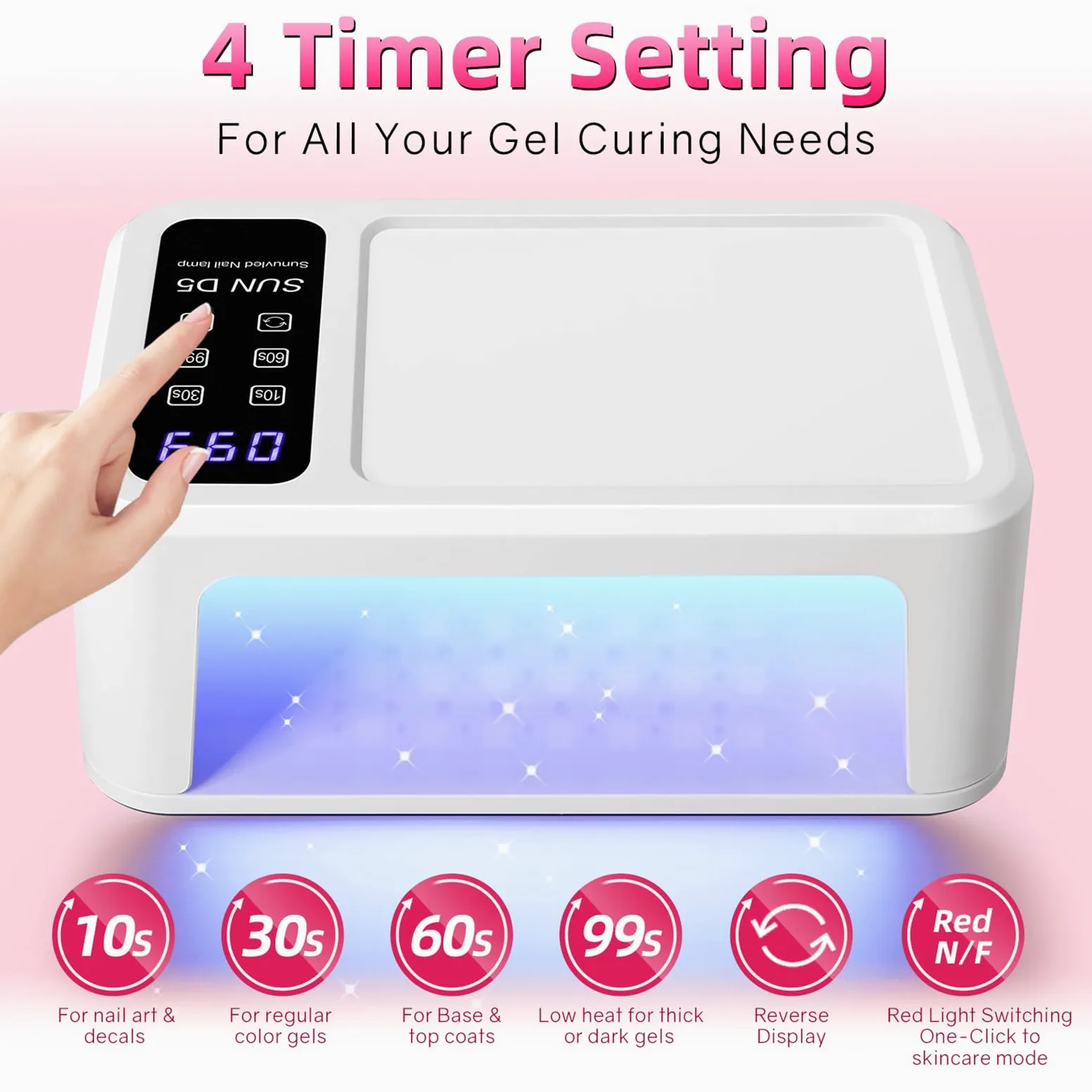 Lampe UV LED pour vernis à ongles gel avec 140 perles LED, design à deux mains, soin de la peau à lumière rouge, capteur automatique, écran LCD, 4 minuteries, séchage rapide professionnel pour ongles