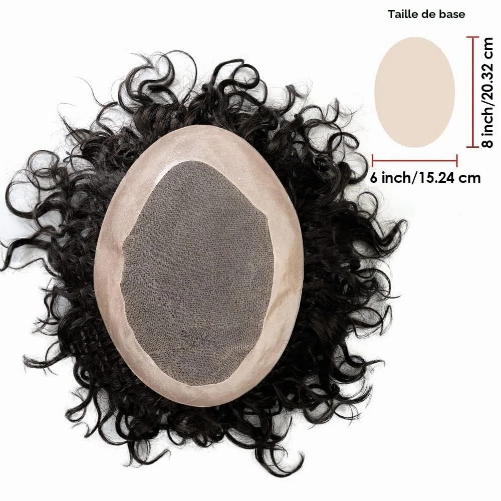 Lordhair Perruque Bouclés pour Hommes, Toupet Cheveux Humains, Remplacement des Cheveux Système