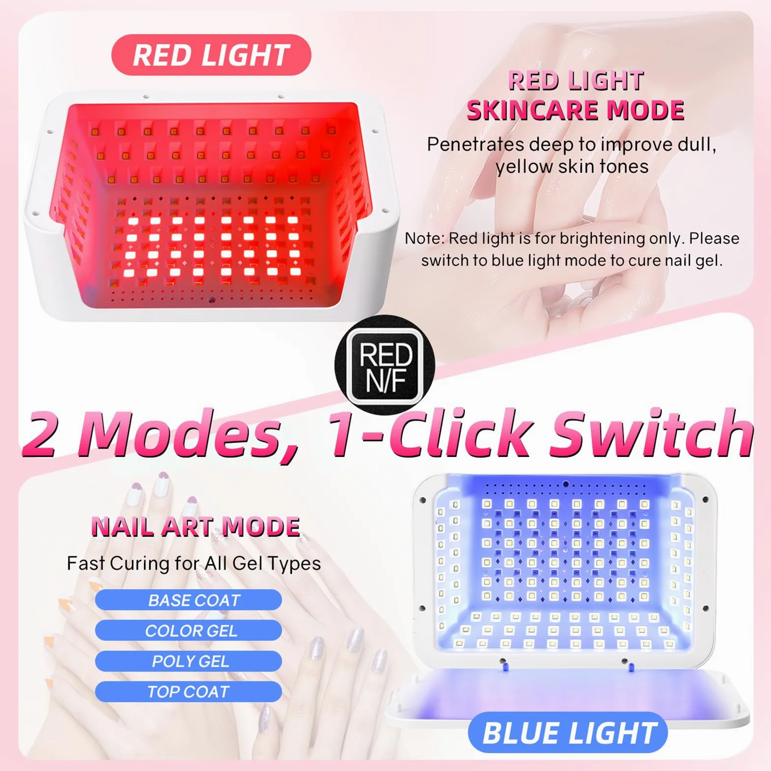 Lampe UV LED pour vernis à ongles gel avec 140 perles LED, design à deux mains, soin de la peau à lumière rouge, capteur automatique, écran LCD, 4 minuteries, séchage rapide professionnel pour ongles