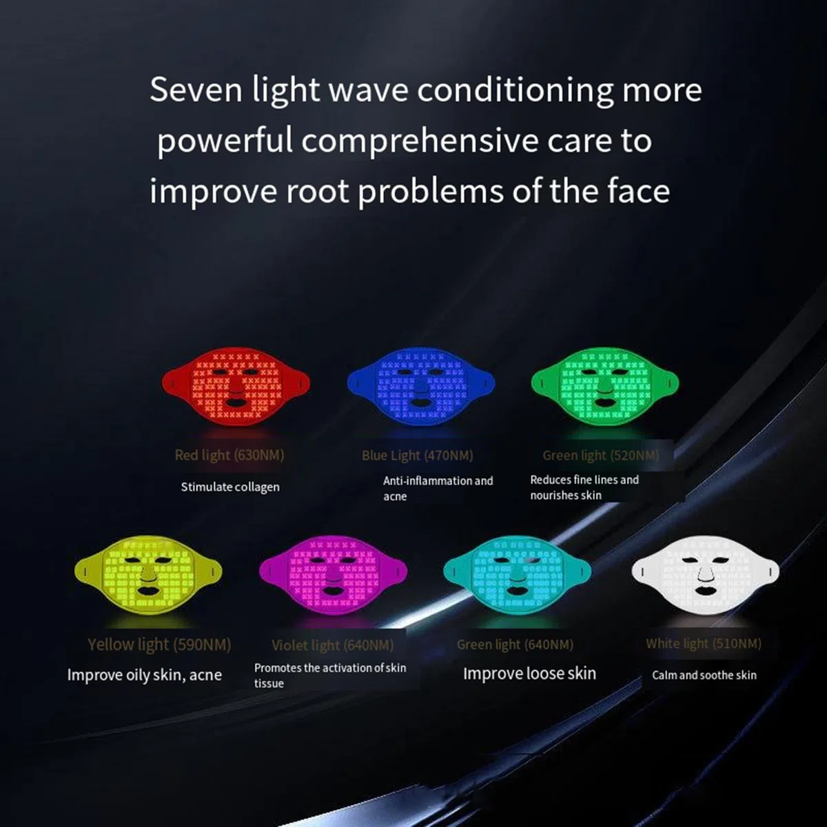 Masque de Gel de silice LED, rajeunissement des photons à 7 couleurs, Instrument de beauté pour l'élimination de l'acné avec masque pour le cou