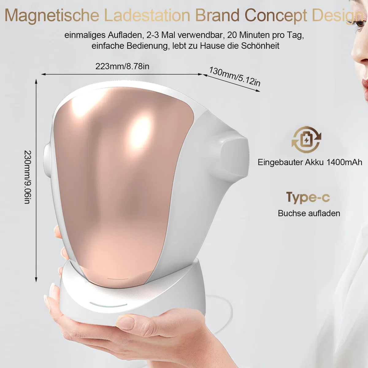 Masque lumineux LED pour le visage et le cou, rouge/bleu/orange, 3 couleurs de lumière et 807 nano-LED Beauty photonique, masque de rajeunissement de la peau photonique, silicone transparent, design