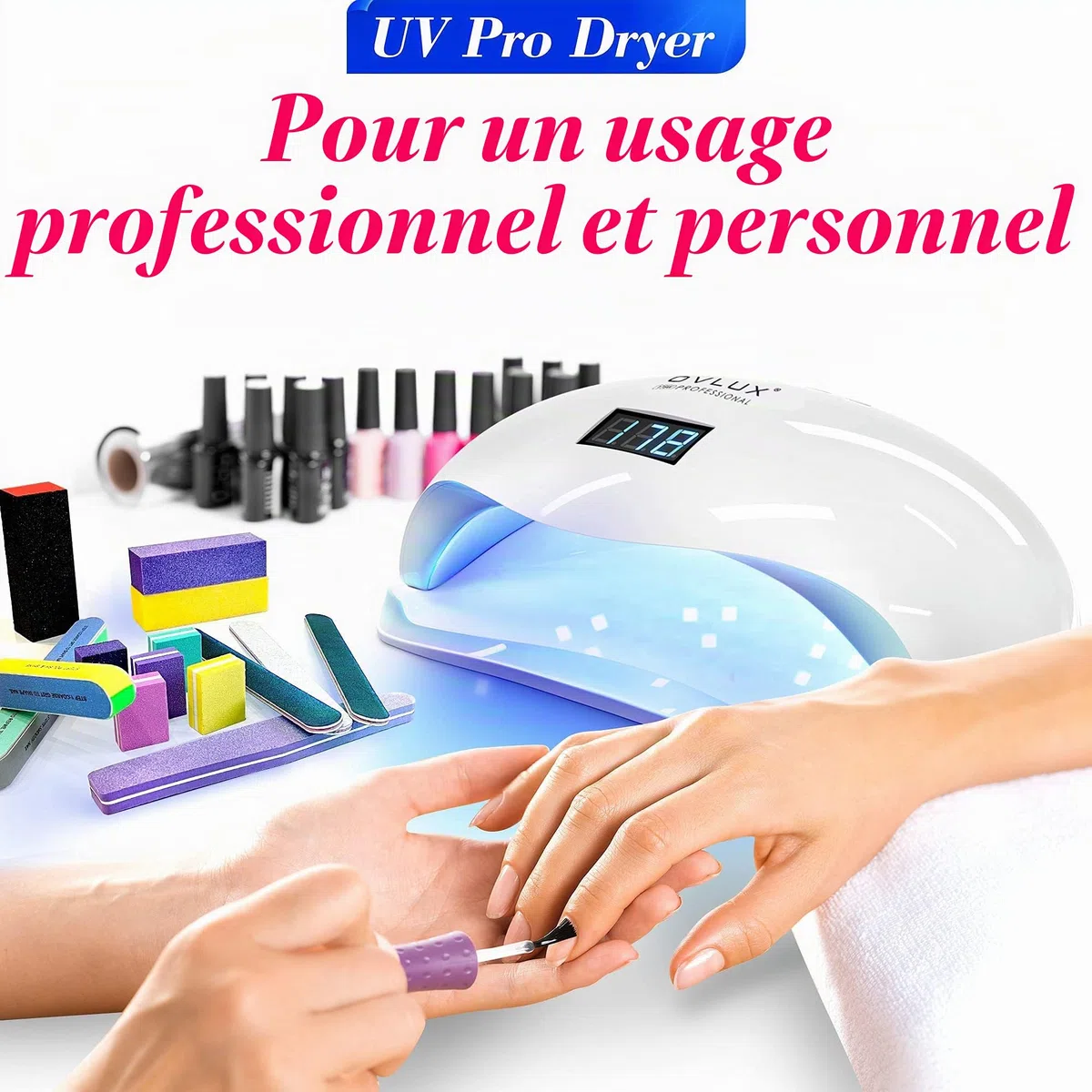 Sun 5 Pro Séchoir à ongles professionnel 72 W – Lampe UV LED pour ongles des doigts et des pieds à base de gel – Lampe portable de durcissement des ongles avec 36 LED, 4 réglages de minuterie et