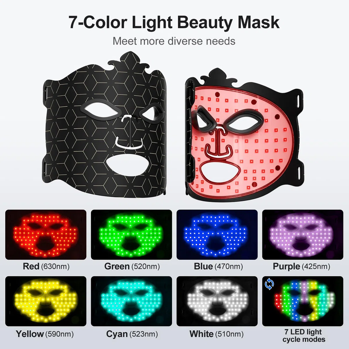 Masque LED visage et cou 7 couleurs Télécommande