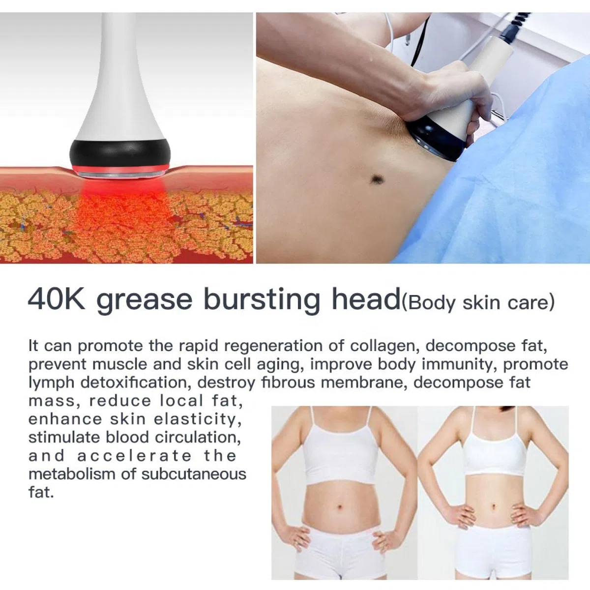 Instrument de beauté 40k Cavitation Corps Minceur Machine Masseur Facial RF Appareil de Beauté Peau Serrer Visage Lifting Outil de Soins de La Peau poignée en métal