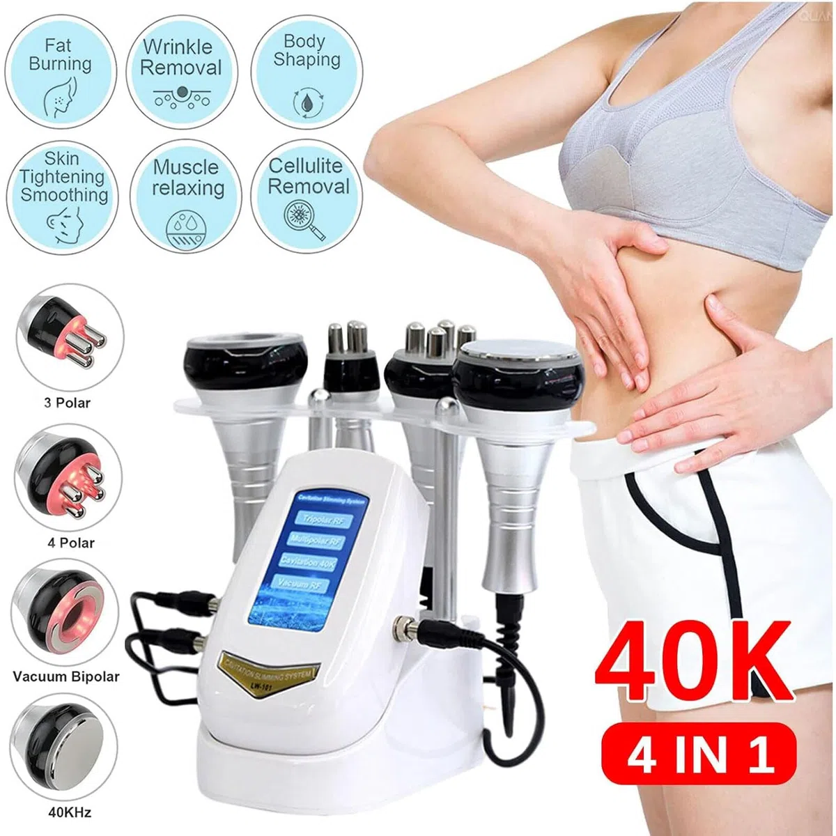Machine de cavitation 40 K, 4 en 1 pour raffermir la peau, raffermissement de la peau, anti-cellulite, appareil de sculpture du corps pour brûler les graisses et traiter le visage