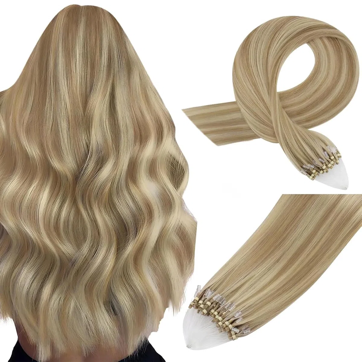 Kit Easyouth Extension Cheveux Naturel Adhesif Invisible et Extension Cheveux Micro R 2pack de 27/613 & 16/22 Longueurs 24+22pouces total 100g Extensions à Bandes en Cheveux Humains - Résultat Naturel