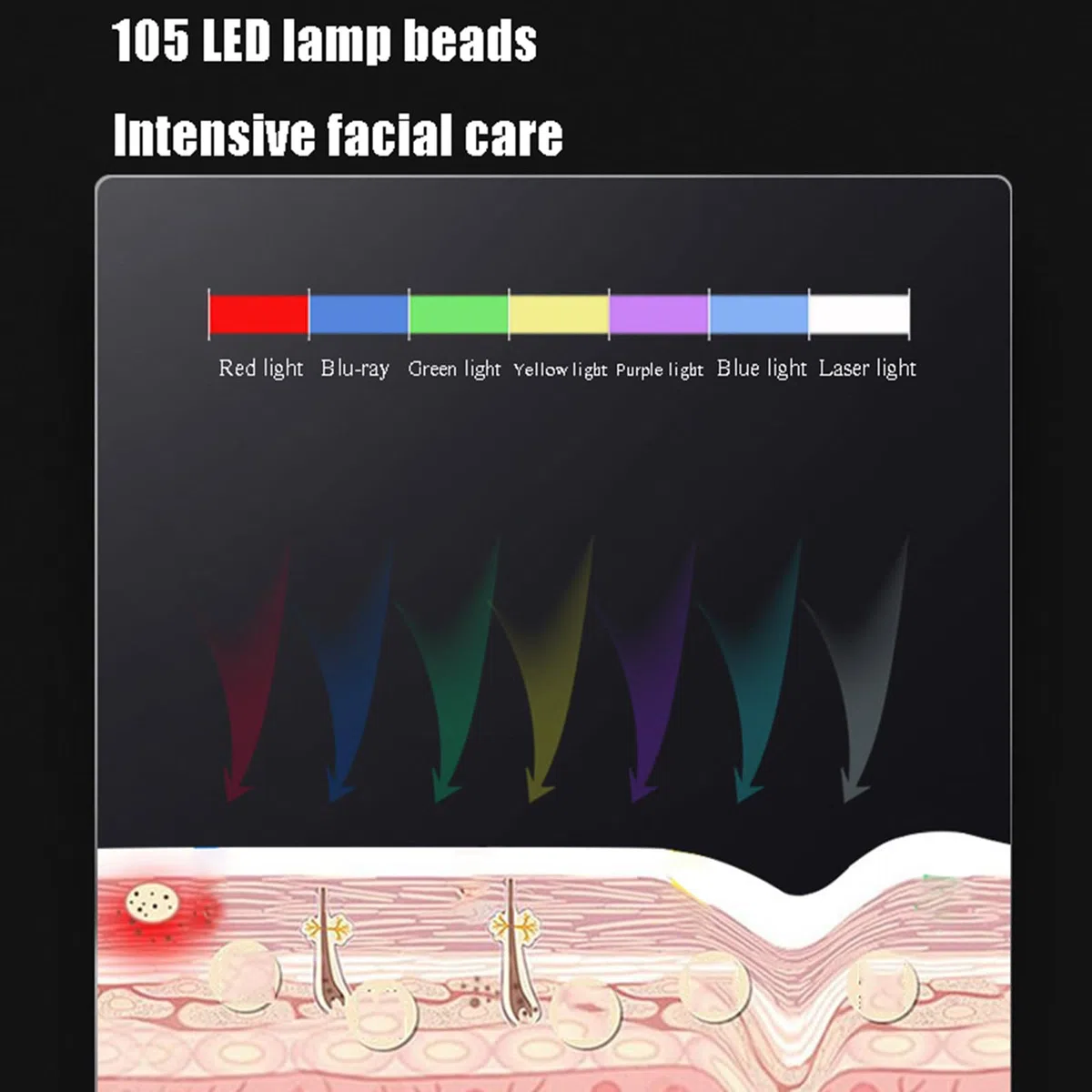 Masque de Gel de silice LED, rajeunissement des photons à 7 couleurs, Instrument de beauté pour l'élimination de l'acné avec masque pour le cou