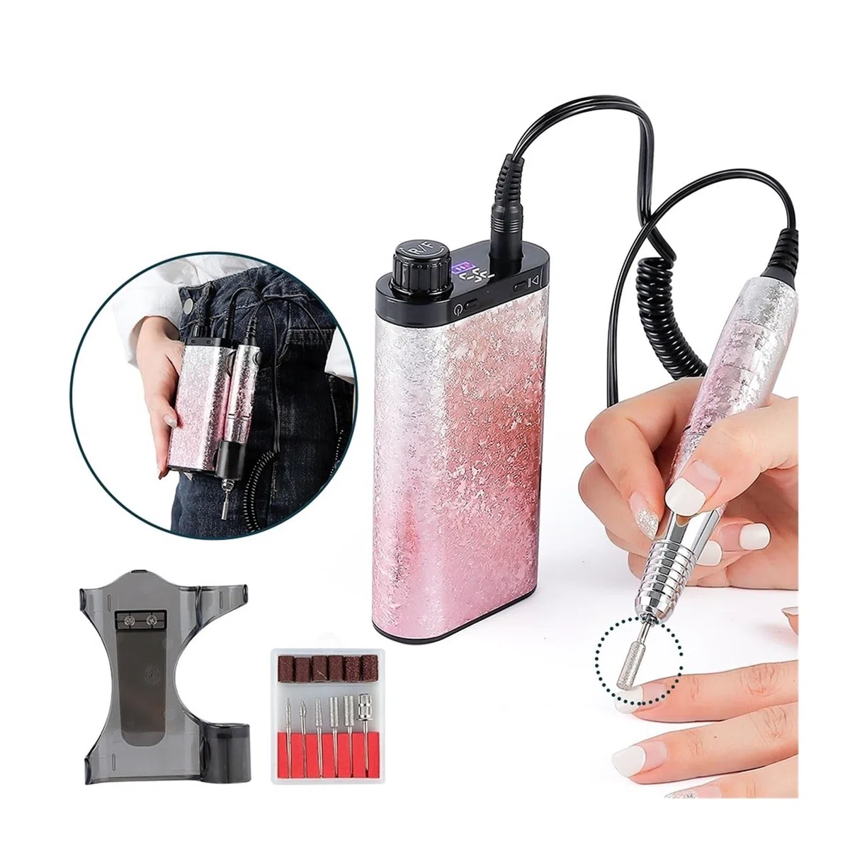 Machine à meuler les ongles électrique - Ensemble de fraisage de manucure - Limes à ongles - Outil de retrait rapide du vernis à ongles pour bricolage maison ou salon de manucure - Blu-A